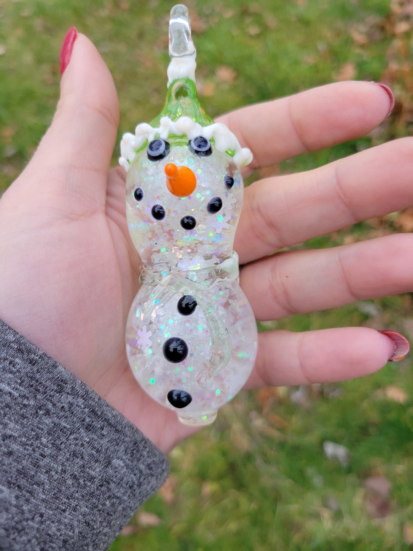 Liquid Filled Glass Snowman Ornament - Handblown Glass