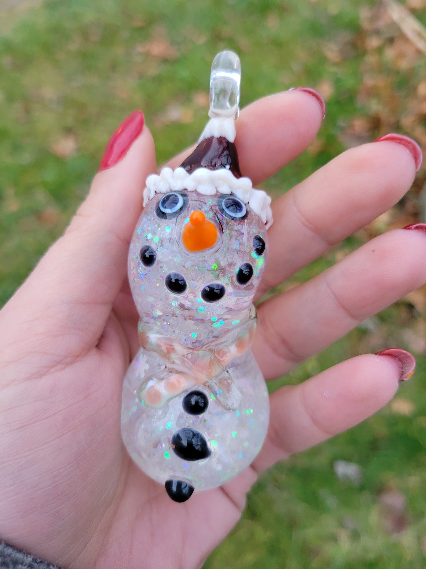 Liquid Filled Glass Snowman Ornament - Handblown Glass