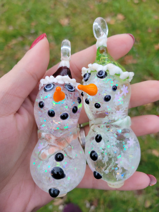 Liquid Filled Glass Snowman Ornament - Handblown Glass