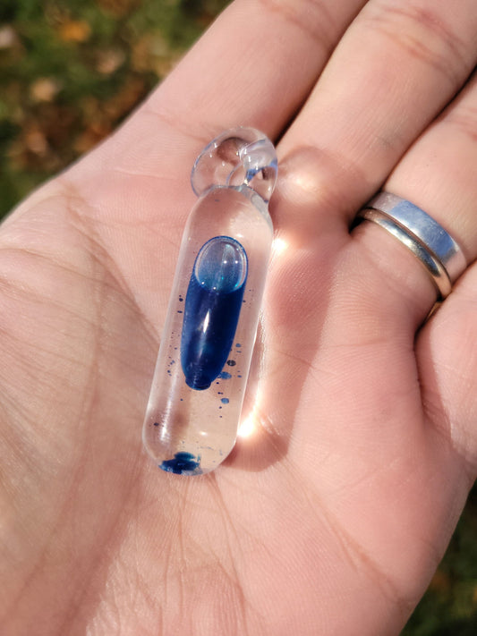 Liquid Filled Glass Lava Fidget Pendants - Handblown Glass Clear Blue
