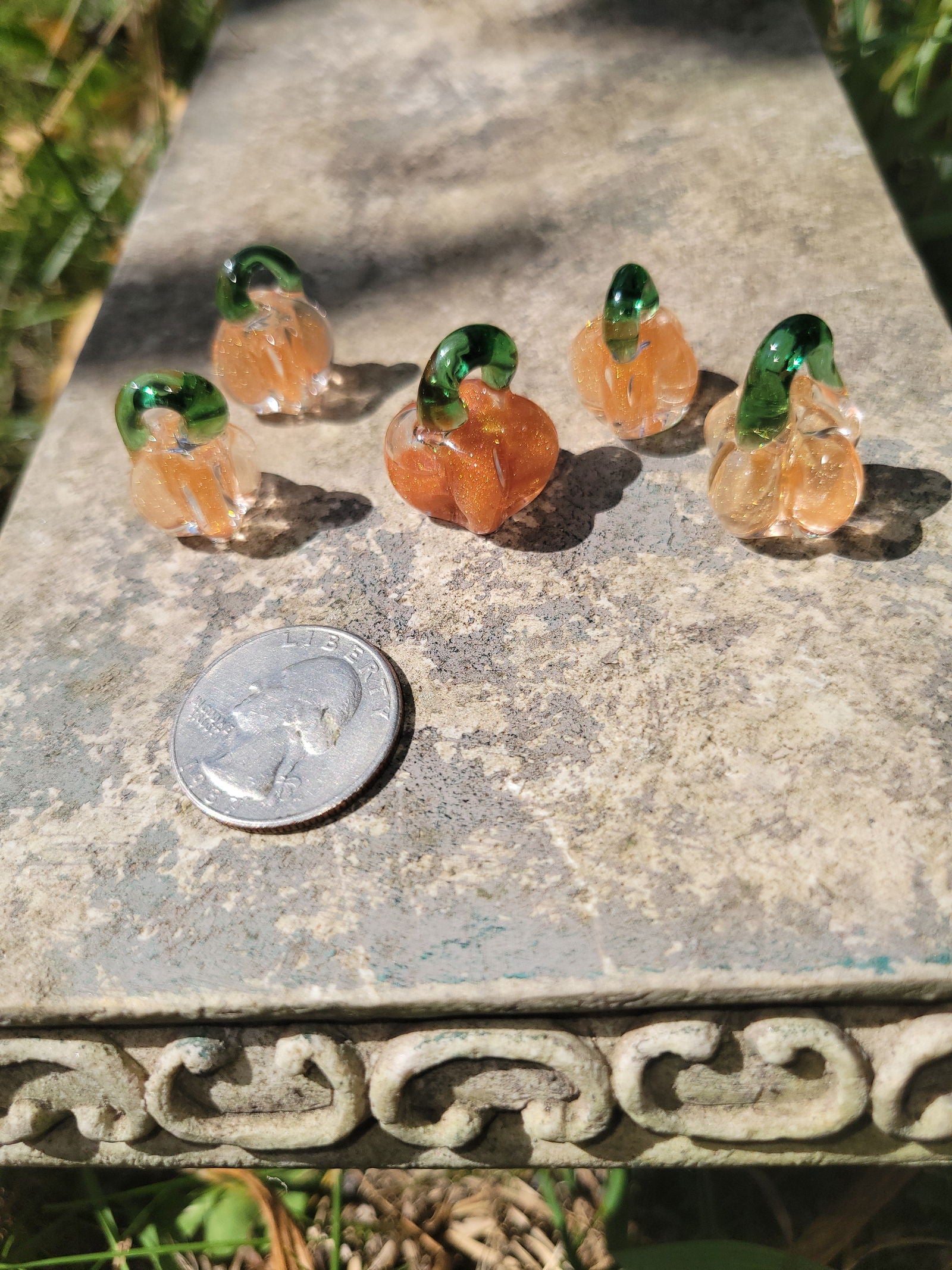 Liquid Filled Glass Pumkin Necklace - Handblown Glass - ALE Glass