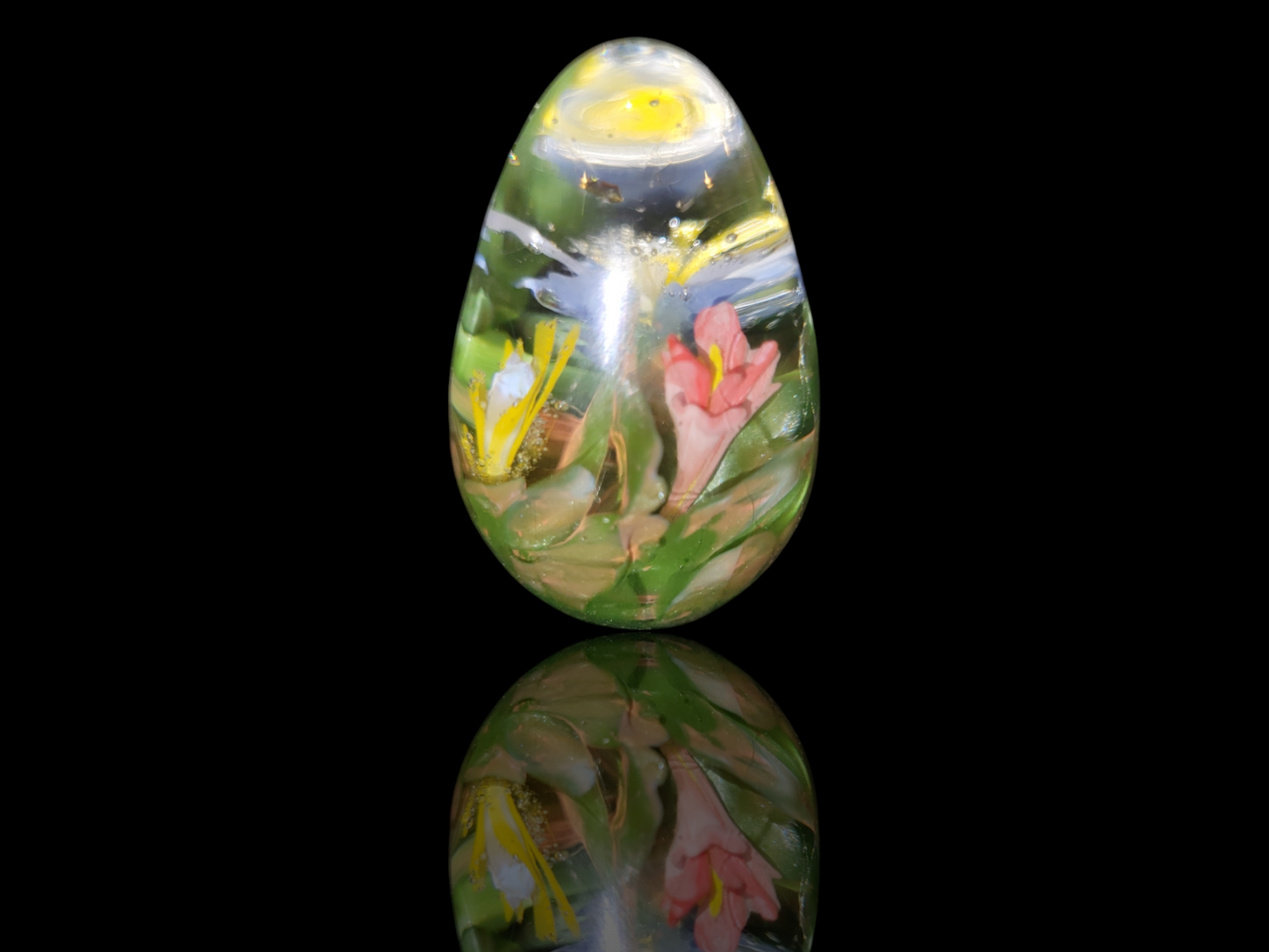 Surprise Three Flower Glass Egg - Handblown Glass