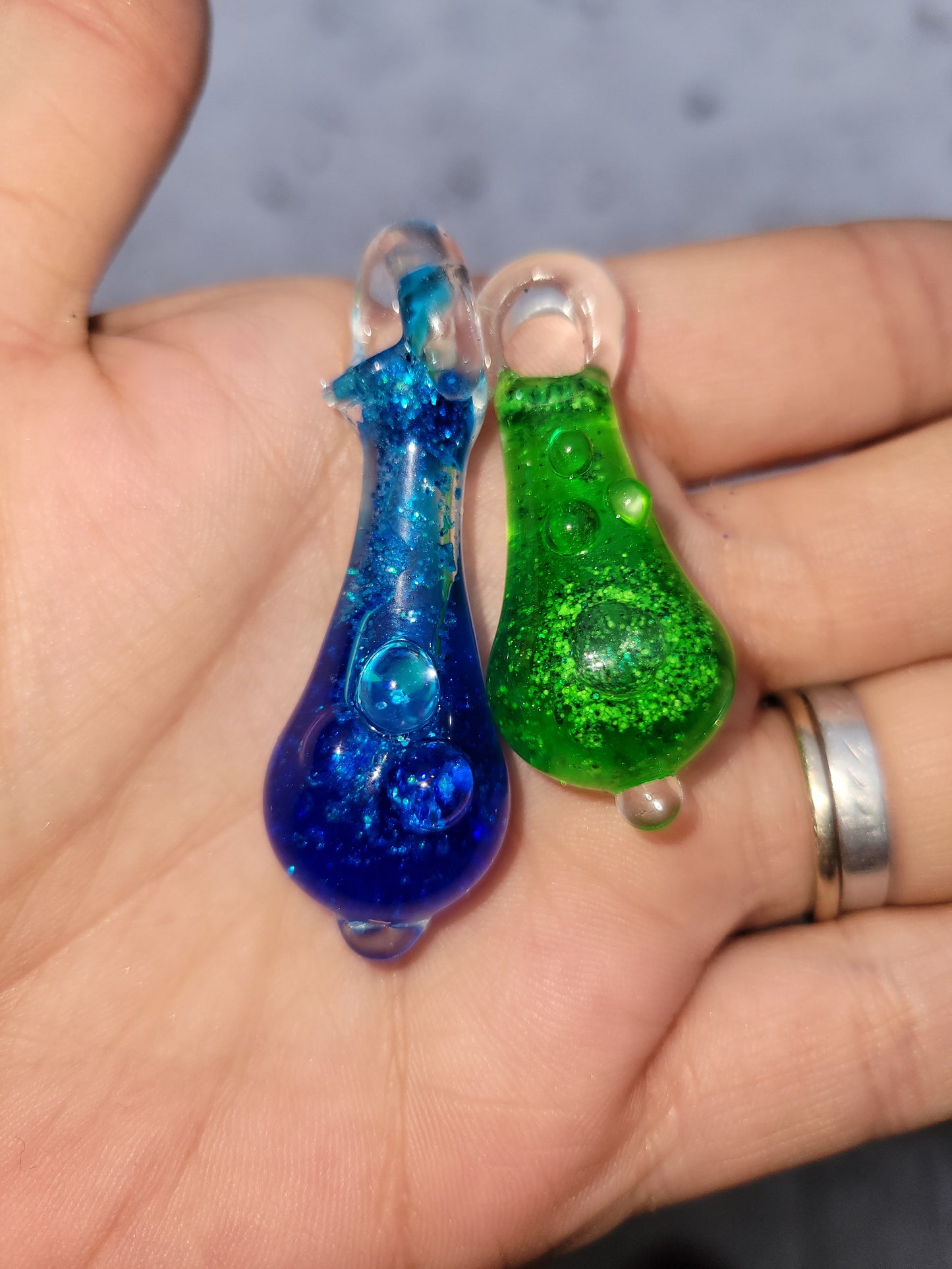 Glass Potion Bottle Liquid Filled Pendant - Handblown Glass