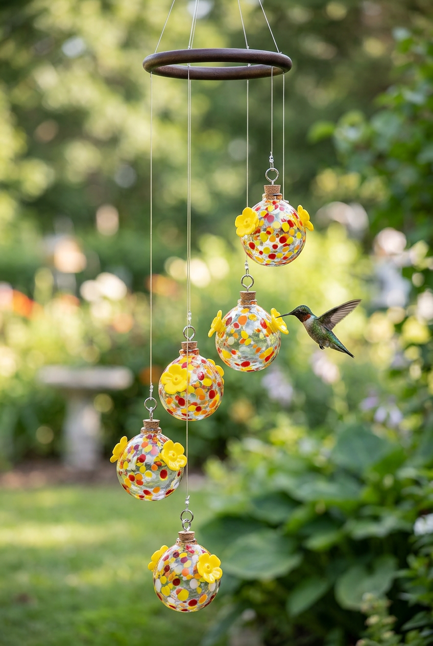 Glass Hummingbird Feeder - Handblown Glass