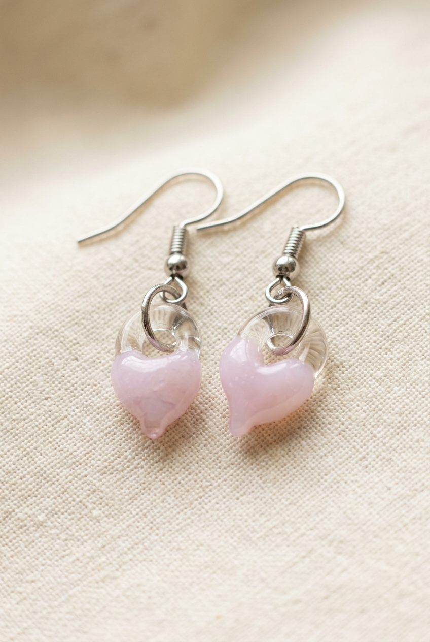 Glass Heart Earrings - Handblown Glass