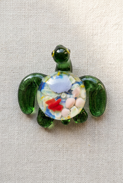 Glass Sea Turtle with Coral Implosion - Handblown Glass