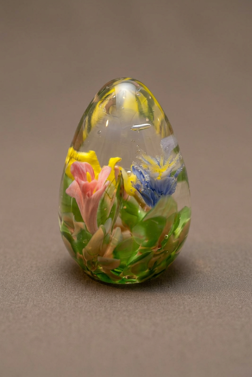 Surprise Three Flower Glass Egg - Handblown Glass