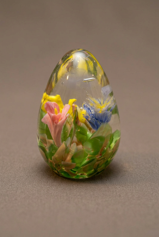 Surprise Three Flower Glass Egg - Handblown Glass