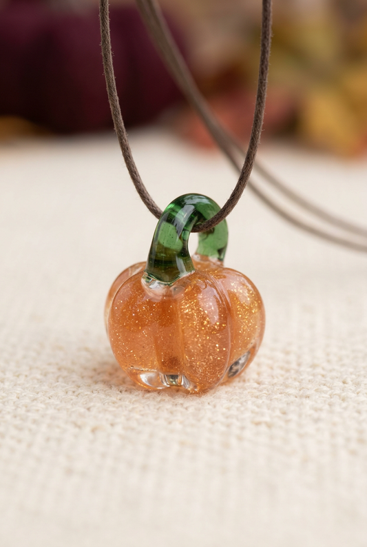 Liquid Filled Glass Pumkin Necklace - Handblown Glass